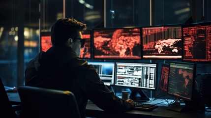 Network operations center with technicians monitoring network traffic, troubleshooting issues, and ensuring network performance