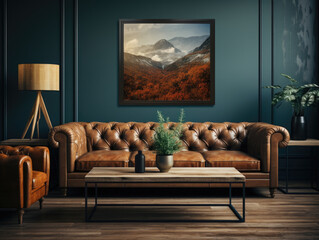 Mockup poster frame in living room loft in industrial, Mockups Design 3D, High-quality Mockups, Generative Ai