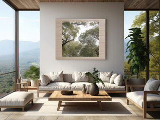 Mockup poster wall in luxury Modern Living Room, Mockups Design 3D, High-quality Mockups, Generative Ai
