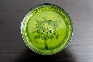 Young green barley or chlorella green food in the cup or bowl. Slovakia
