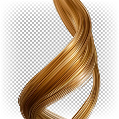 Strand of wavy female blond shiny hair isolated on transparent background. Vector realistic illustration.