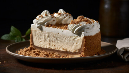 Indulgent homemade chocolate cake with whipped cream icing generated by AI