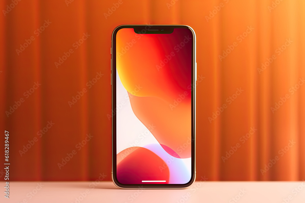 Poster smartphone mockup. new frameless hovering smartphone on color background. based on high-quality stud