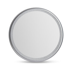 Round tin can for cosmetic product or medicine packaging made from brushed metal with replaceable...