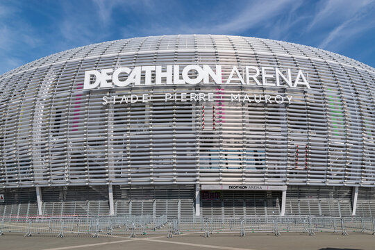 Villeneuve d'Ascq,FRANCE-May 28,2023:View of the modern stadium of the Losc Football Club:Decathlon Arena stade Pierre-Mauroy.Stade Pierre-Mauroy is a multi-use arena, retractable roof stadium.