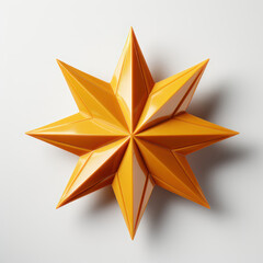 Obraz premium Yellow 8-corner star on a white background, 3D. AI generative.
