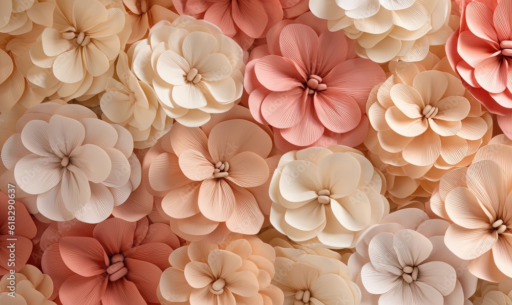 Poster  a large group of paper flowers are arranged in a pattern.  generative ai