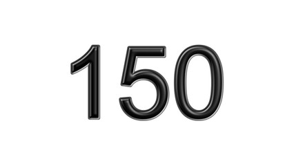 150 black lettering white background year number