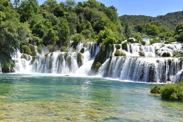 Skradinski Buk waterfall, Croatia, tourist attraction, water cascades,