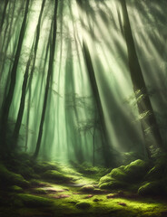 Morning forest landscape. AI generated illustration