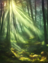 Obraz premium Morning forest landscape. AI generated illustration
