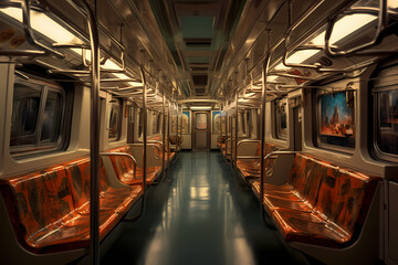 Metro train interior. Generative AI