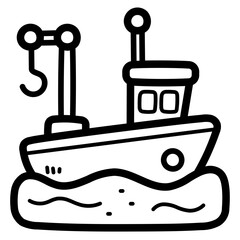Fishing boat line icon style
