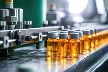 Medical vials Manufacturing on medicine production line AI Generated