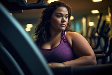 Fototapeta na wymiar A plus - size woman in a gym, stretching before her workout. Generative AI