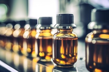 Medical vials Manufacturing on medicine production line AI Generated