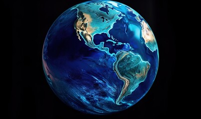  a blue and gold earth with a black background and a black background.  generative ai