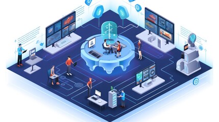 Fototapeta premium Illustrate a scene depicting robust network security measures, such as firewalls, intrusion detection systems, and encrypted communications