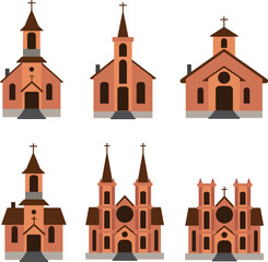 Religion church vector icon set. Flat style on isolated background. 