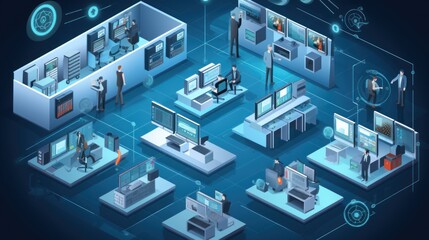 Illustrate a scene depicting robust network security measures, such as firewalls, intrusion detection systems, and encrypted communications