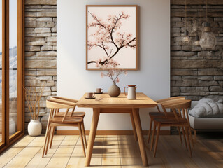 Poster Mock up in modern dining room Scandinavian, Mockups Design 3D, High-quality Mockups, Generative Ai