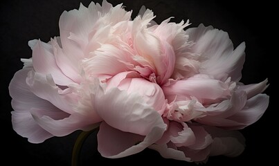  a large pink flower with a black background in the middle of the image is a large flower with a long stem and a thin stem in the center of the flower is pink.  generative ai