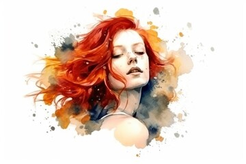 red-haired woman watercolour or oil painting concept art. Generative AI