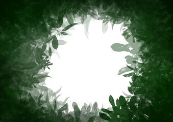 Forest nature frame. Oval border in green colours with empty hole in middle on transparent background