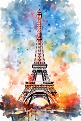 watercolour drawing of the Eiffel Tower. generative AI