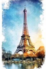 watercolour drawing of the Eiffel Tower. generative AI