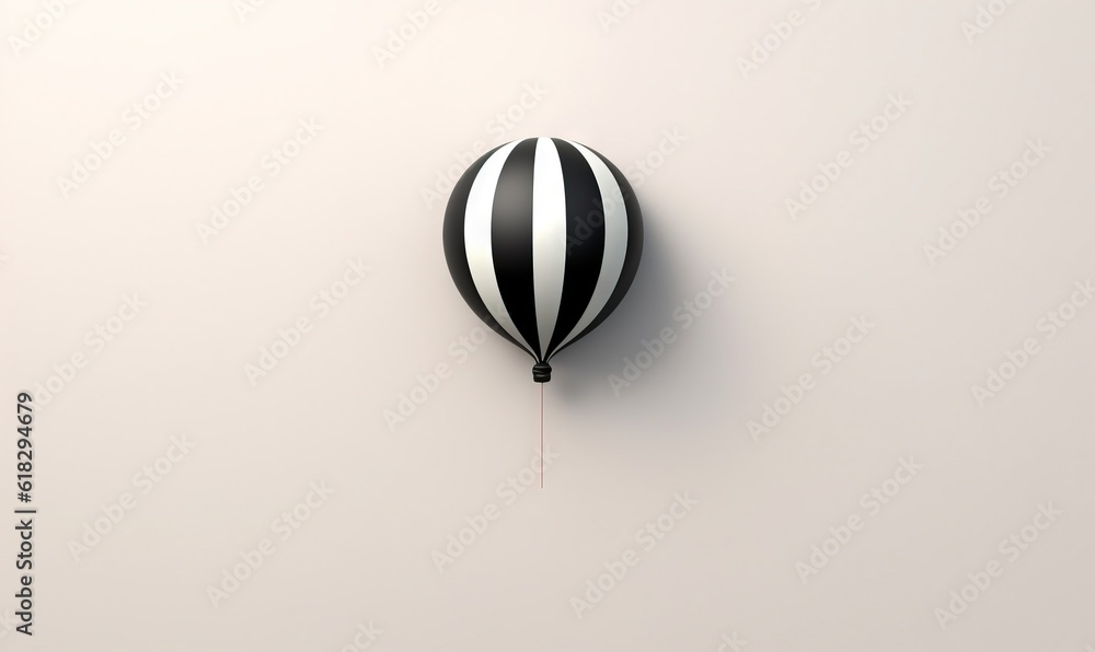 Poster a black and white striped balloon hanging from a wall with a string attached to the balloon's end an