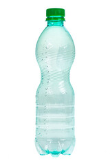 green plastic bottle on a white isolated background