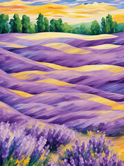 Lavender field landscape. AI generated illustration