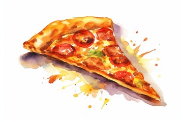 Colourful hand drawn pizza and drinks, restaurant themed work. oil painting, tshirt, sublimation printing. Watercolour Paint. Generative AI