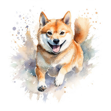 A watercolor painting of a dog laying down. Generative AI.