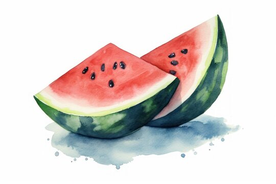 Hand-drawn watermelons and holiday-themed details. oil painting, tshirt, sublimation printing. Watercolour Paint. Generative AI