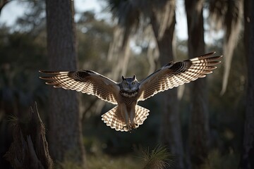 Fototapeta premium majestic owl soaring through a lush forest