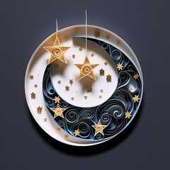 A plate with a crescent and stars on it. Generative AI.