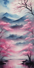 Obraz na płótnie Canvas Sakura garden. AI generated illustration
