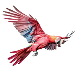 Obraz premium Flying macaw isolated on the transparent background PNG. AI generative.