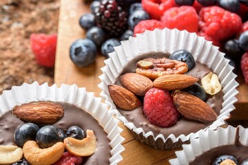 Delectable Close-Up of Homemade Chocolate Fruit and Nut Cups, Crafted with Love in Stunning 4K Resolution