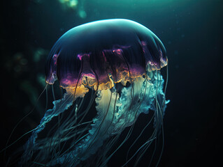 jellyfish glowing in underwater created with Generative AI technology.
