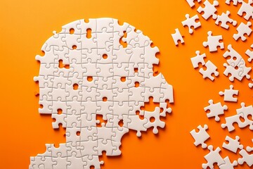 Puzzles parts on the orange background. Generative AI