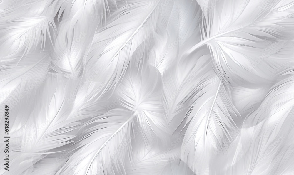 Poster a white background with a lot of white feathers on the top of it and the bottom of the feathers down