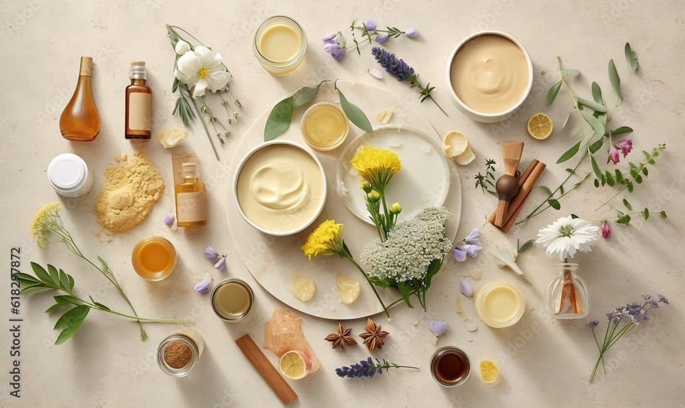 Poster a table topped with lots of different types of flowers and sauces on top of a white tablecloth cover