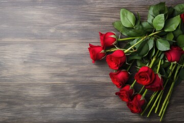 red roses bouquet flower with wooden desk AI Generated