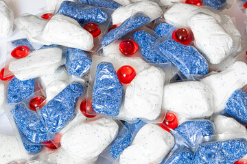 Closeup of dishwasher capsules