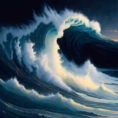 Storm sea waves. AI generated illustration