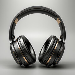 Fototapeta na wymiar Black headphones on a white background, 3D. AI generative.