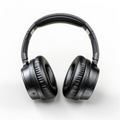 Black headphones isolated on a white background, 3D. AI generative.